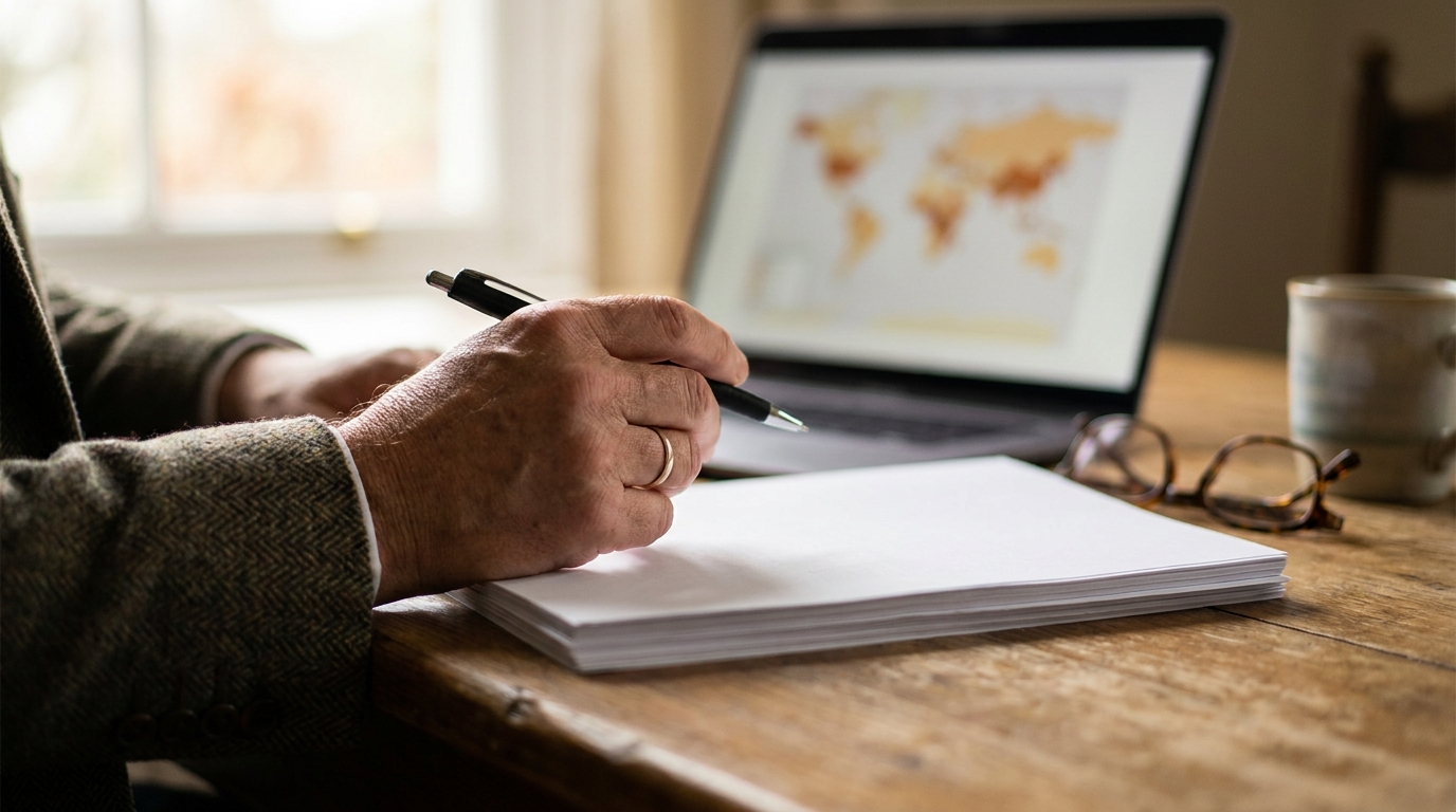 An investor reviewing a property title report and county records before bidding on a foreclosure