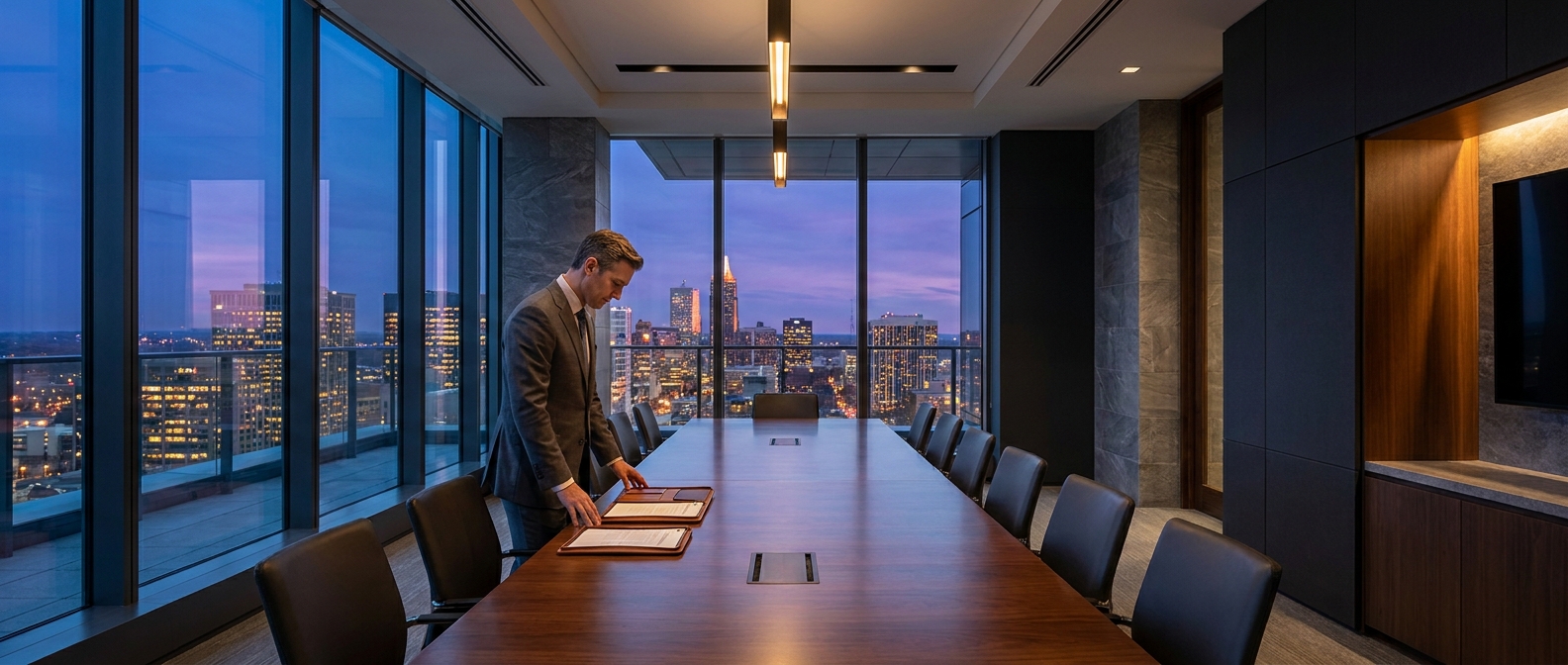 Investor comparing two property investment proposals side by side on a boardroom table
