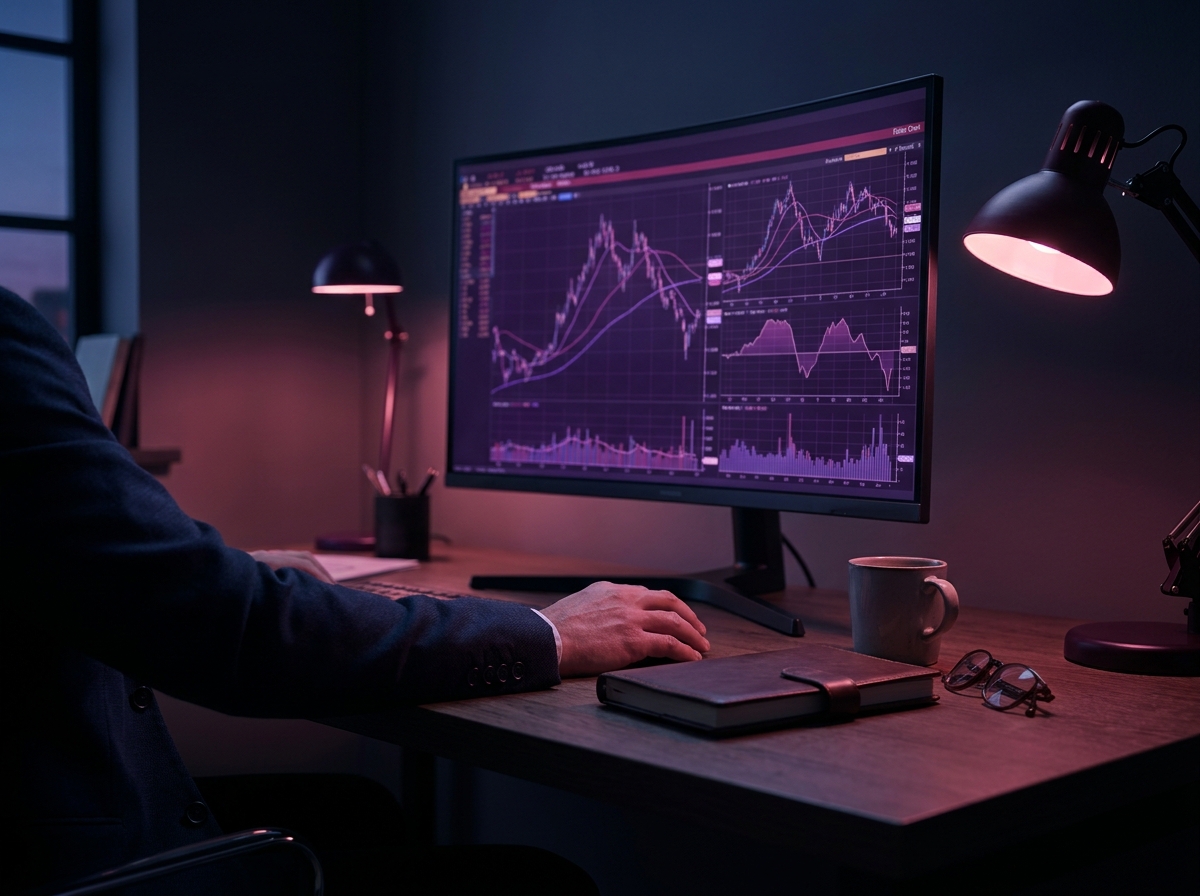 Financial analyst desk with market charts and rate curves, representing weekly market commentary