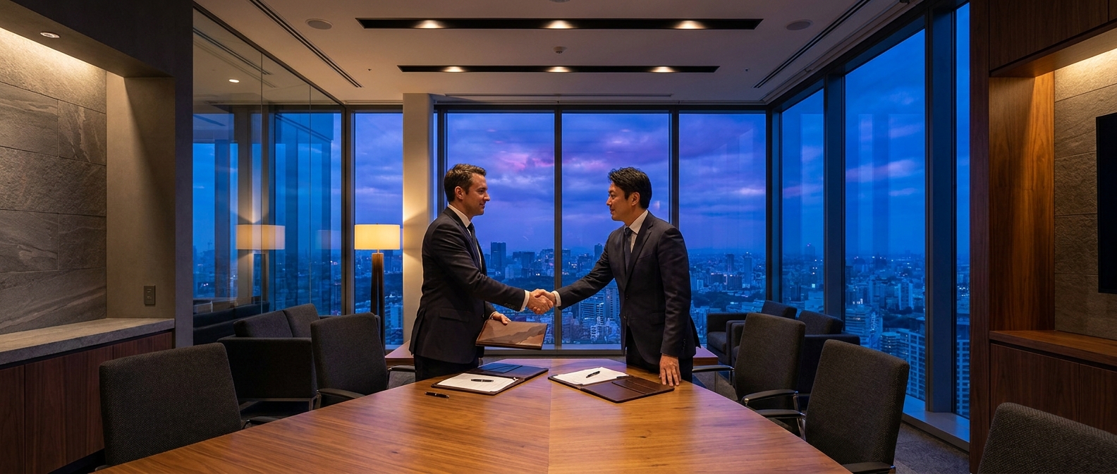Institutional investor and real estate operator shaking hands over a capital commitment agreement