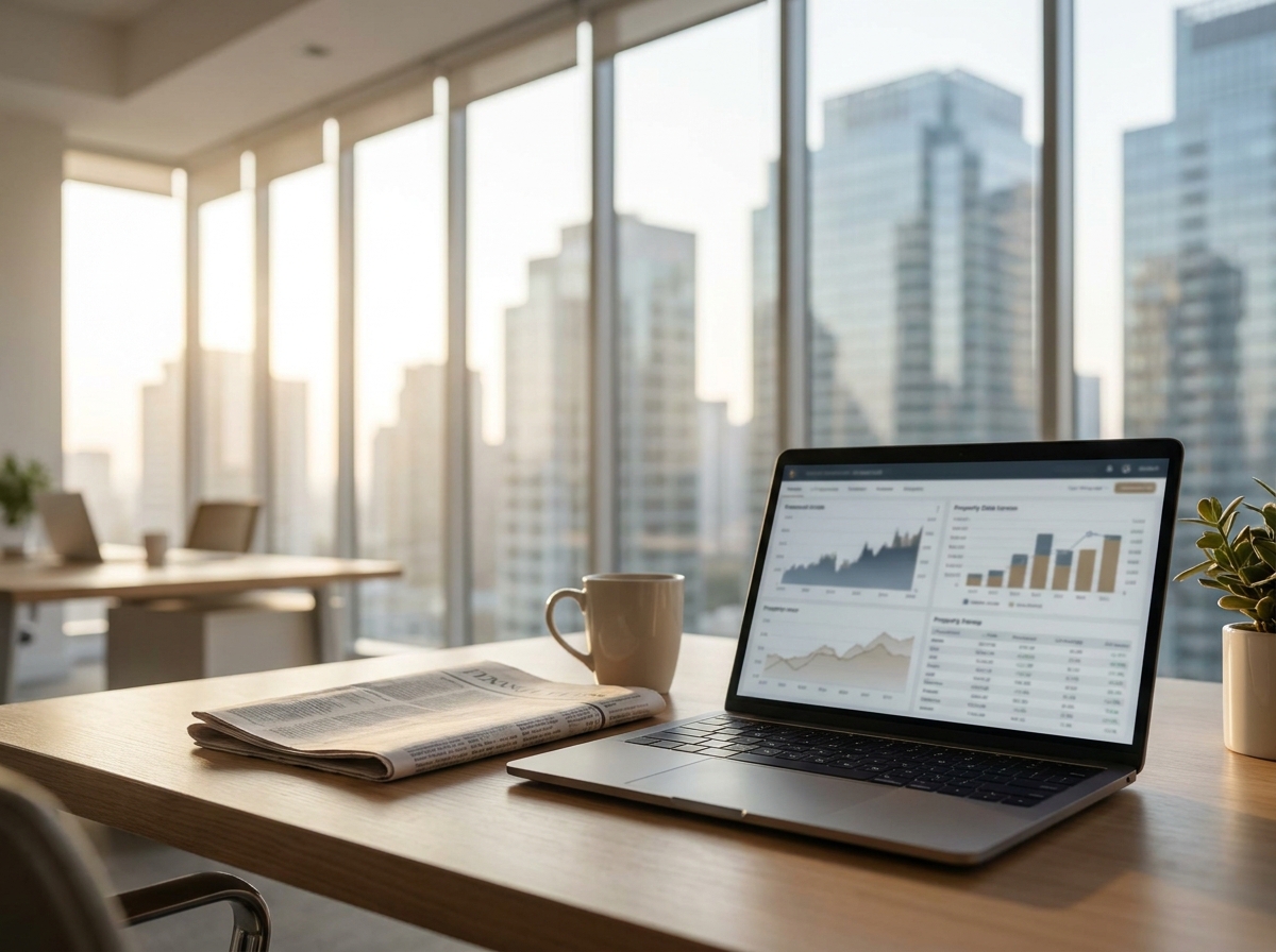 Modern office desk with real estate and market data, representing Investo Learn market insights