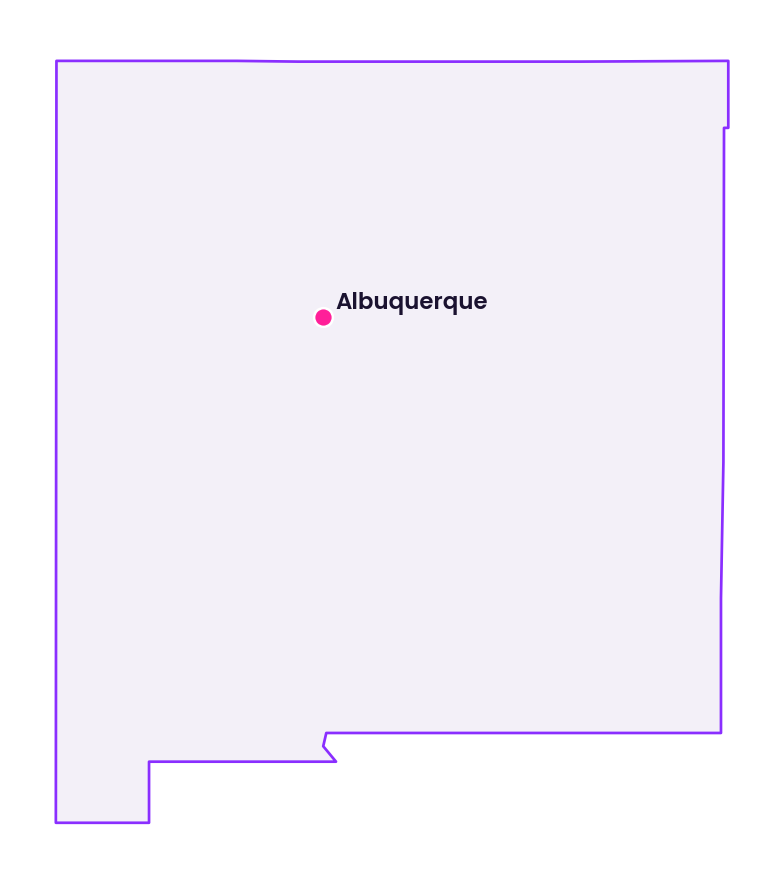 Map of New Mexico showing the location of Albuquerque