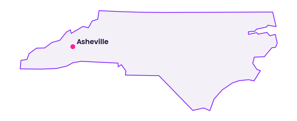 Map of North Carolina showing the location of Asheville