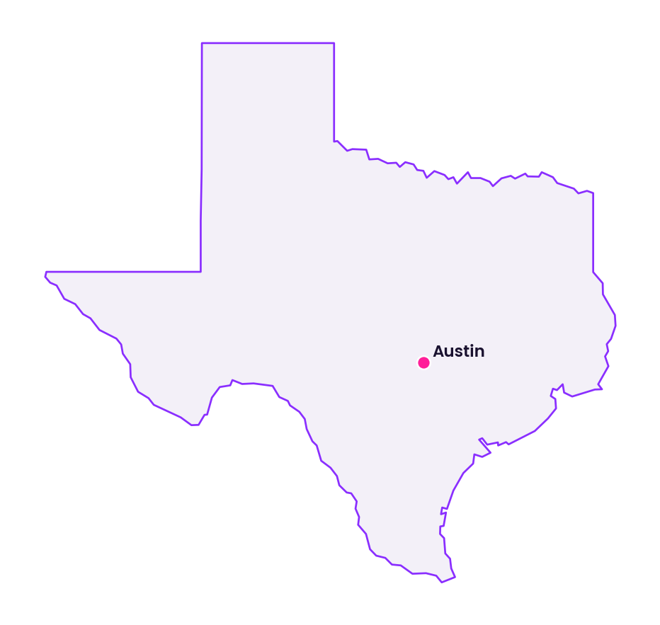 Map of Texas showing the location of Austin