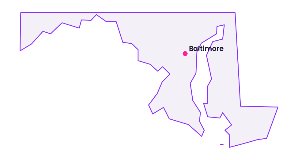 Map of Maryland showing the location of Baltimore