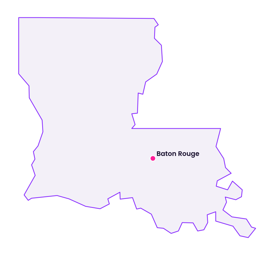 Map of Louisiana showing the location of Baton Rouge