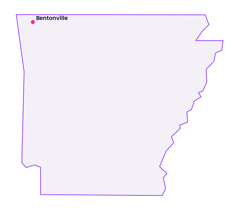 Map of Arkansas showing the location of Bentonville