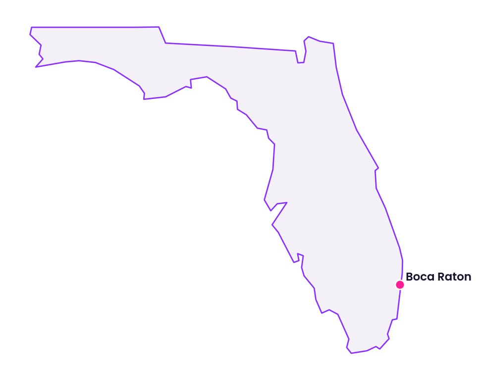 Map of Florida showing the location of Boca Raton