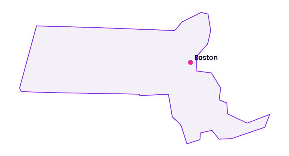 Map of Massachusetts showing the location of Boston