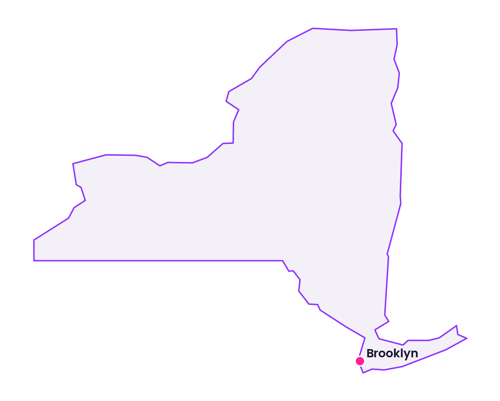 Map of New York showing the location of Brooklyn