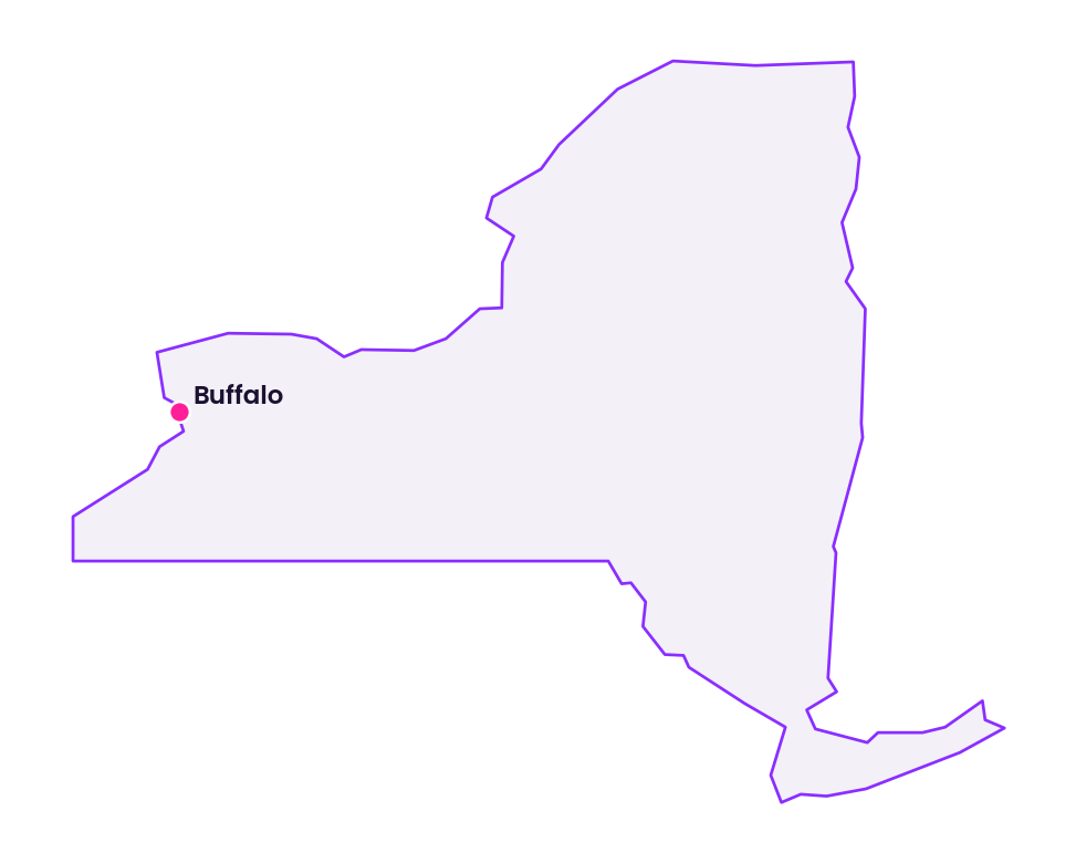 Map of New York showing the location of Buffalo