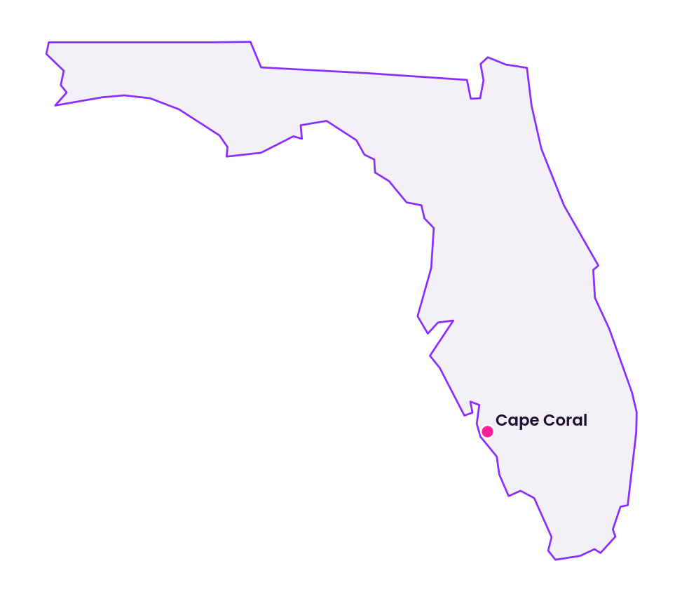 Map of Florida showing the location of Cape Coral