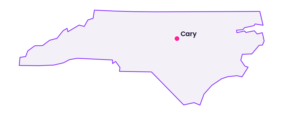Map of North Carolina showing the location of Cary