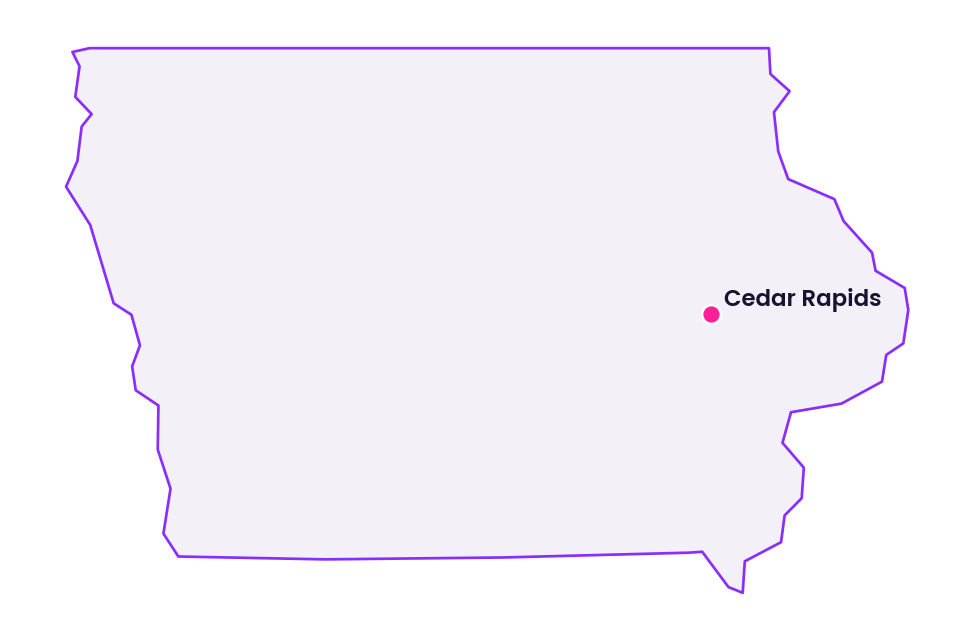 Map of Iowa showing the location of Cedar Rapids