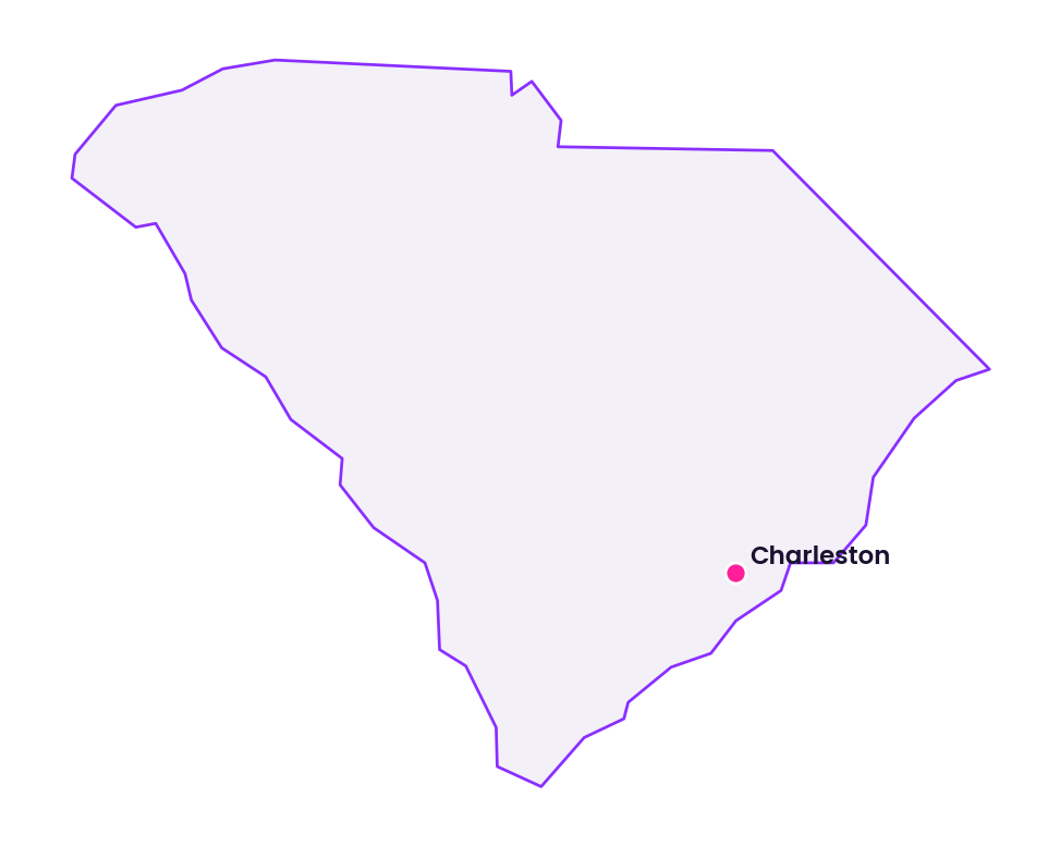 Map of South Carolina showing the location of Charleston