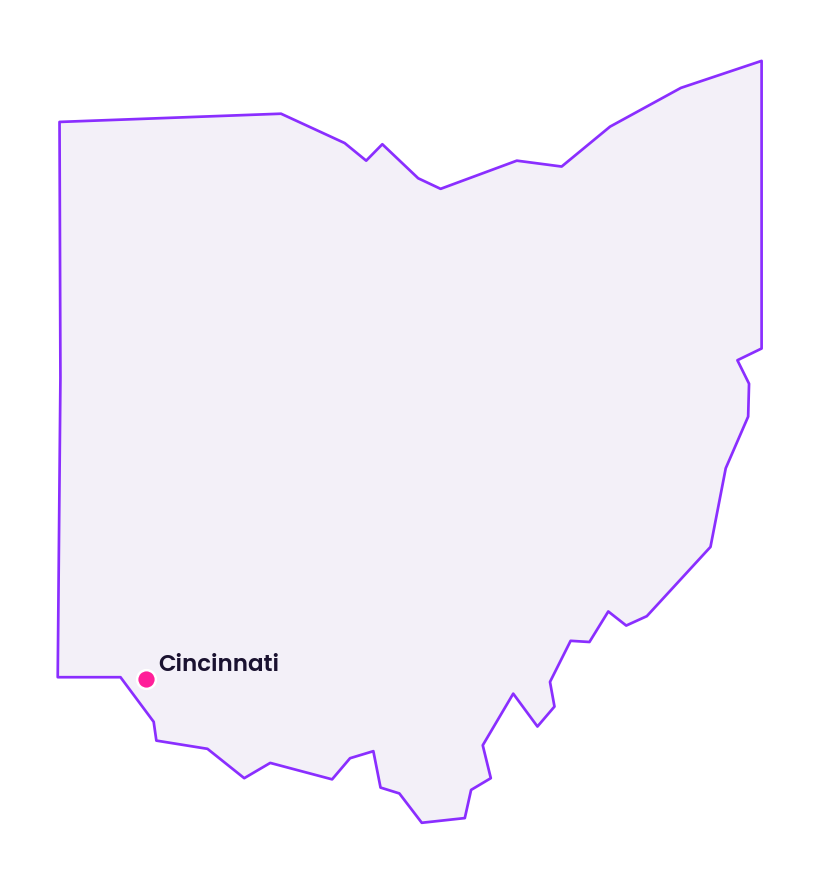 Map of Ohio showing the location of Cincinnati