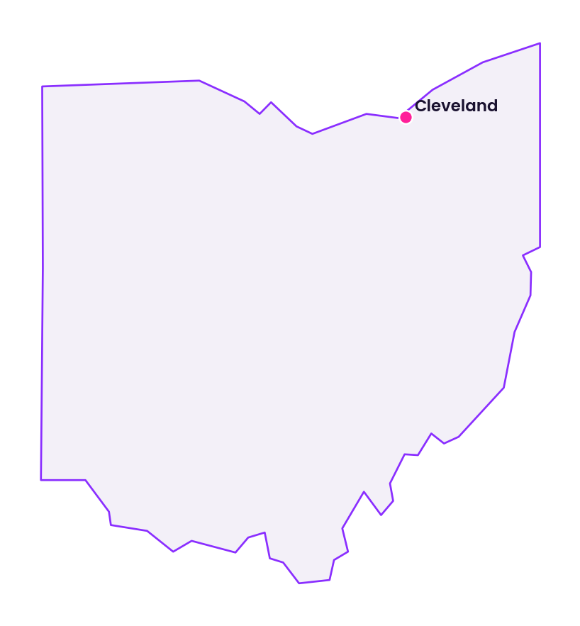 Map of Ohio showing the location of Cleveland