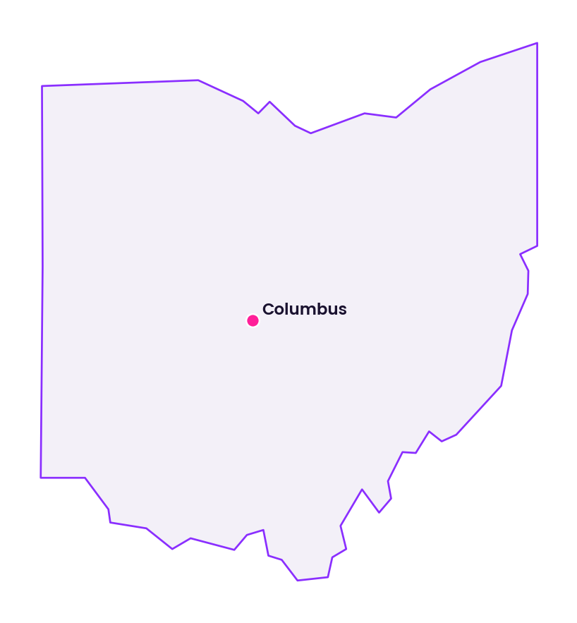 Map of Ohio showing the location of Columbus