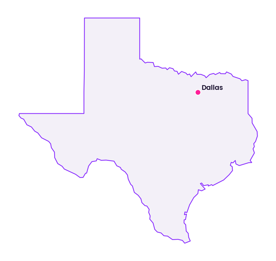 Map of Texas showing the location of Dallas
