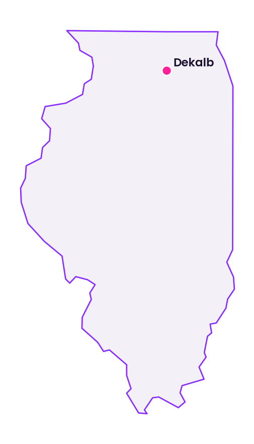 Map of Illinois showing the location of Dekalb