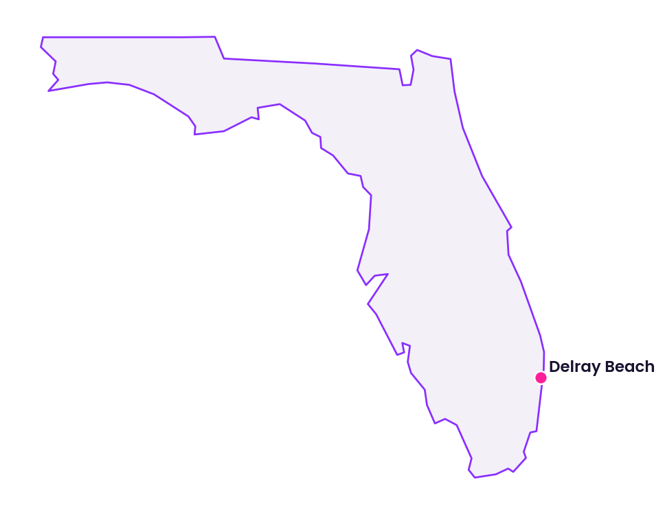 Map of Florida showing the location of Delray Beach