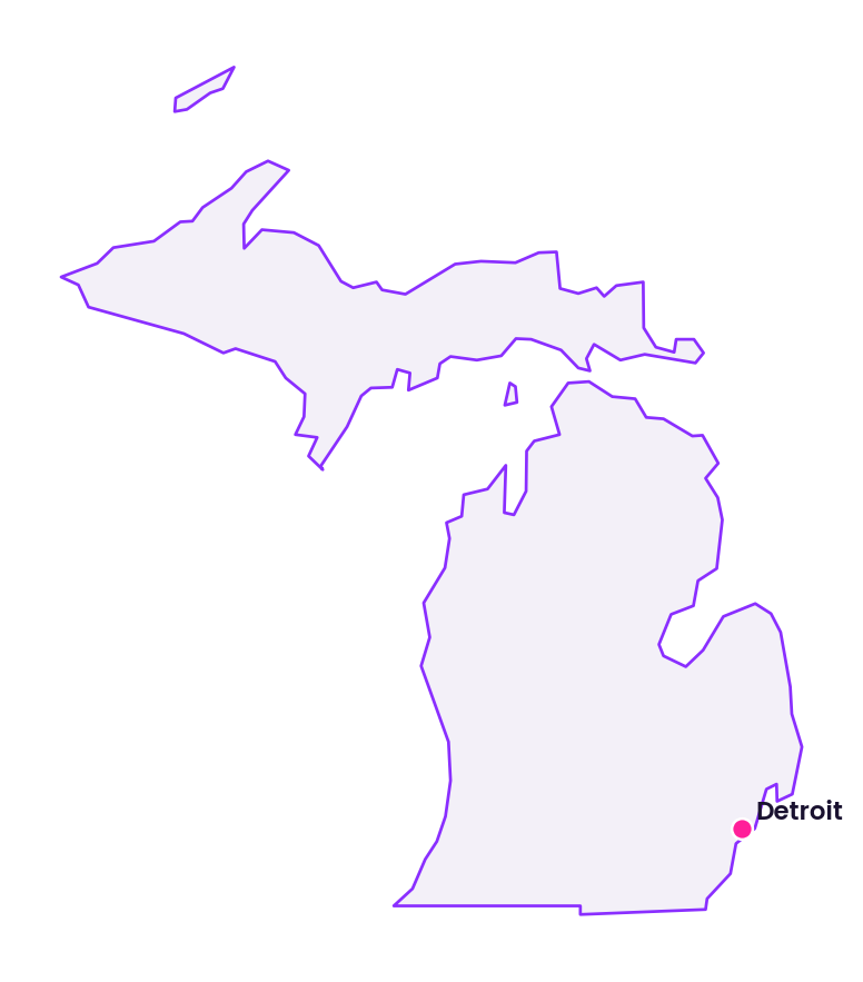 Map of Michigan showing the location of Detroit