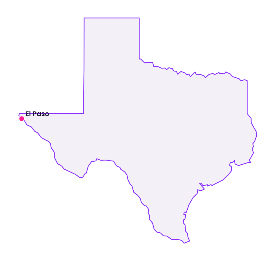Map of Texas showing the location of El Paso