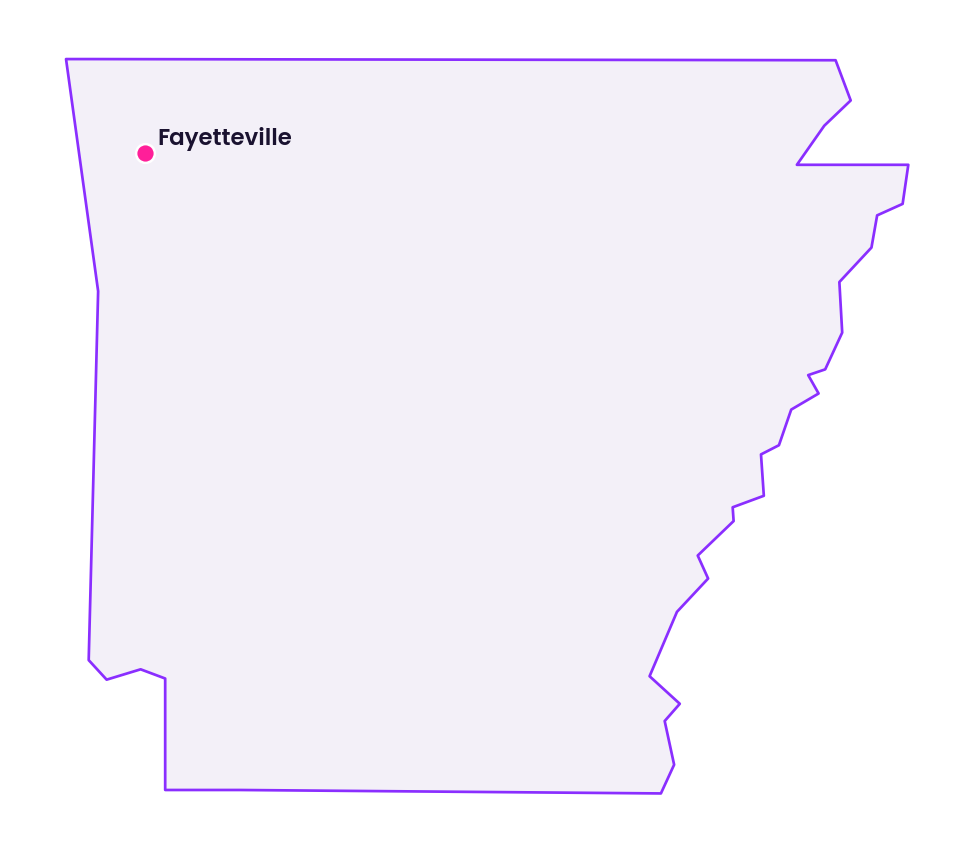 Map of Arkansas showing the location of Fayetteville