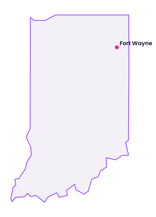 Map of Indiana showing the location of Fort Wayne