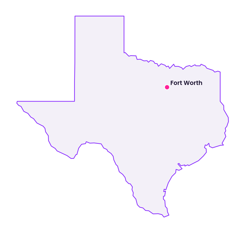 Map of Texas showing the location of Fort Worth