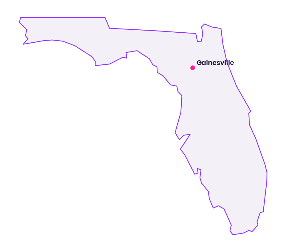 Map of Florida showing the location of Gainesville