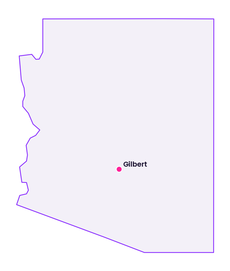 Map of Arizona showing the location of Gilbert