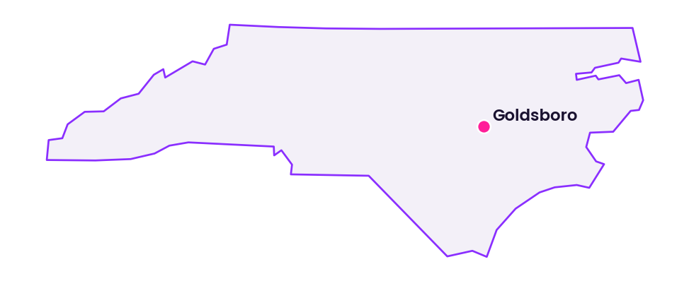 Map of North Carolina showing the location of Goldsboro