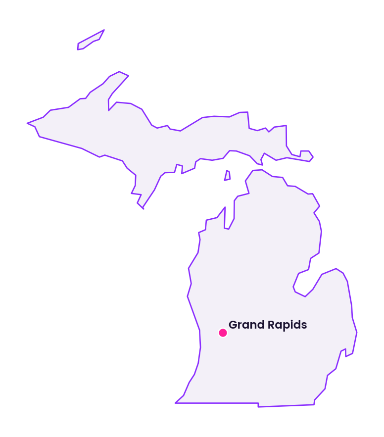 Map of Michigan showing the location of Grand Rapids