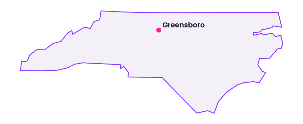 Map of North Carolina showing the location of Greensboro