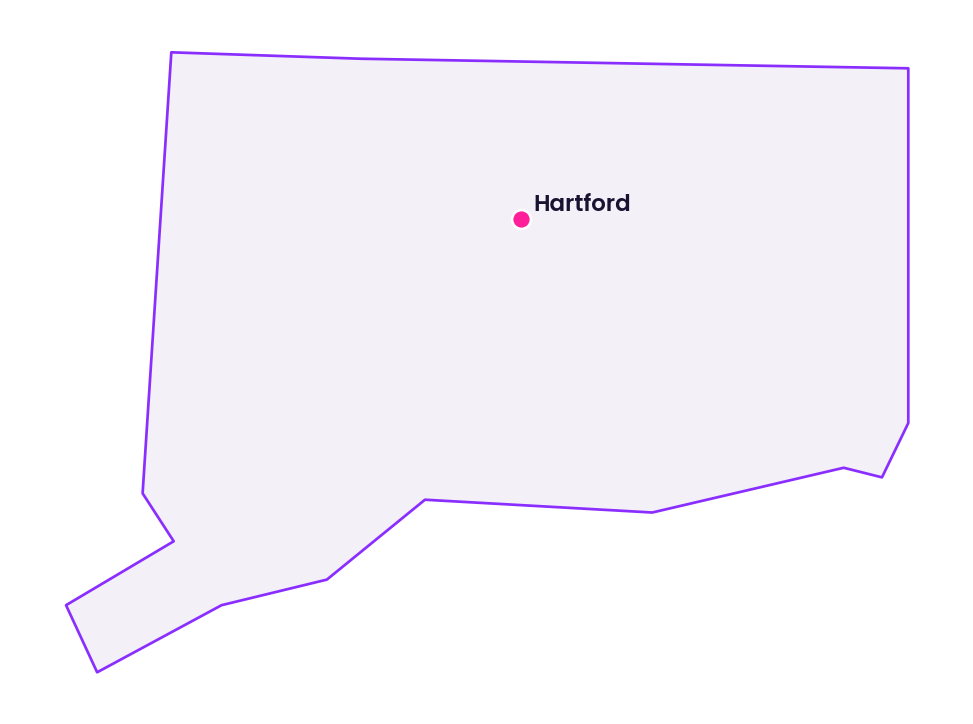 Map of Connecticut showing the location of Hartford