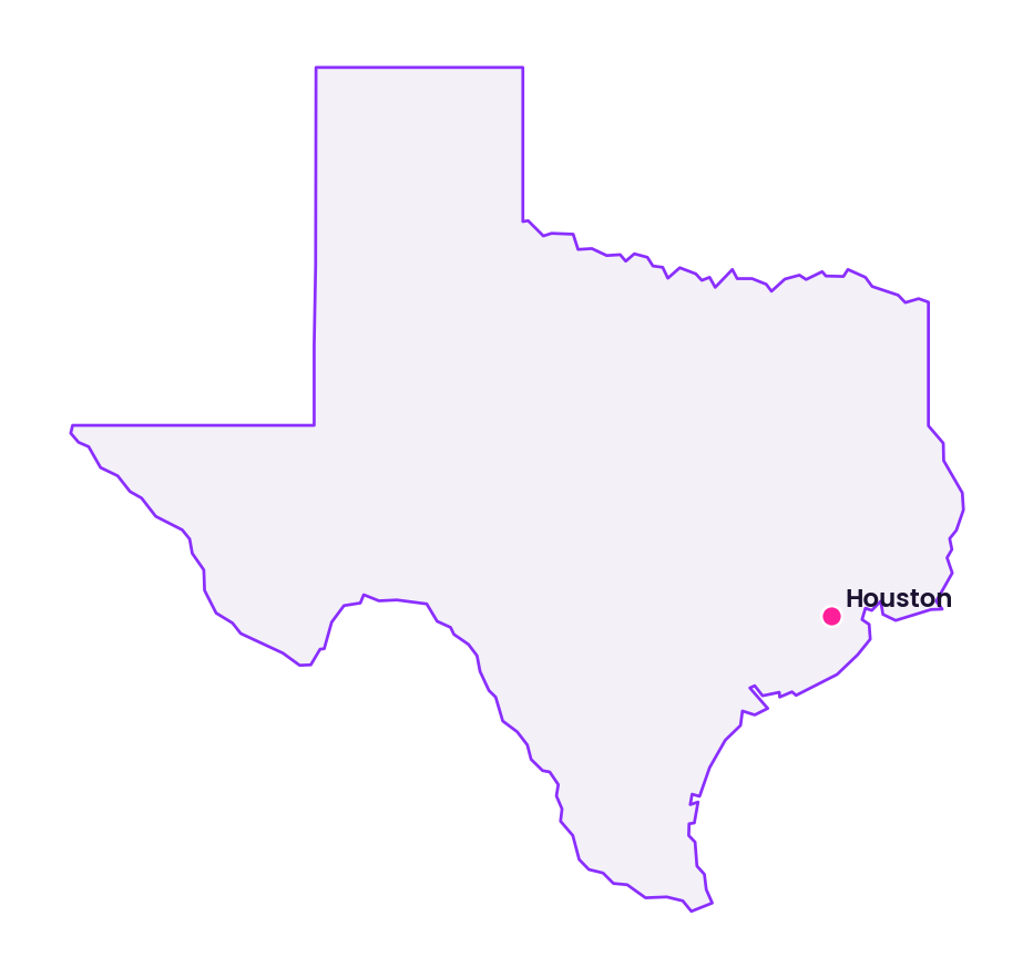 Map of Texas showing the location of Houston