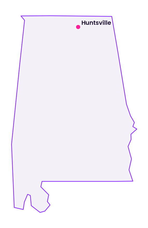 Map of Alabama showing the location of Huntsville
