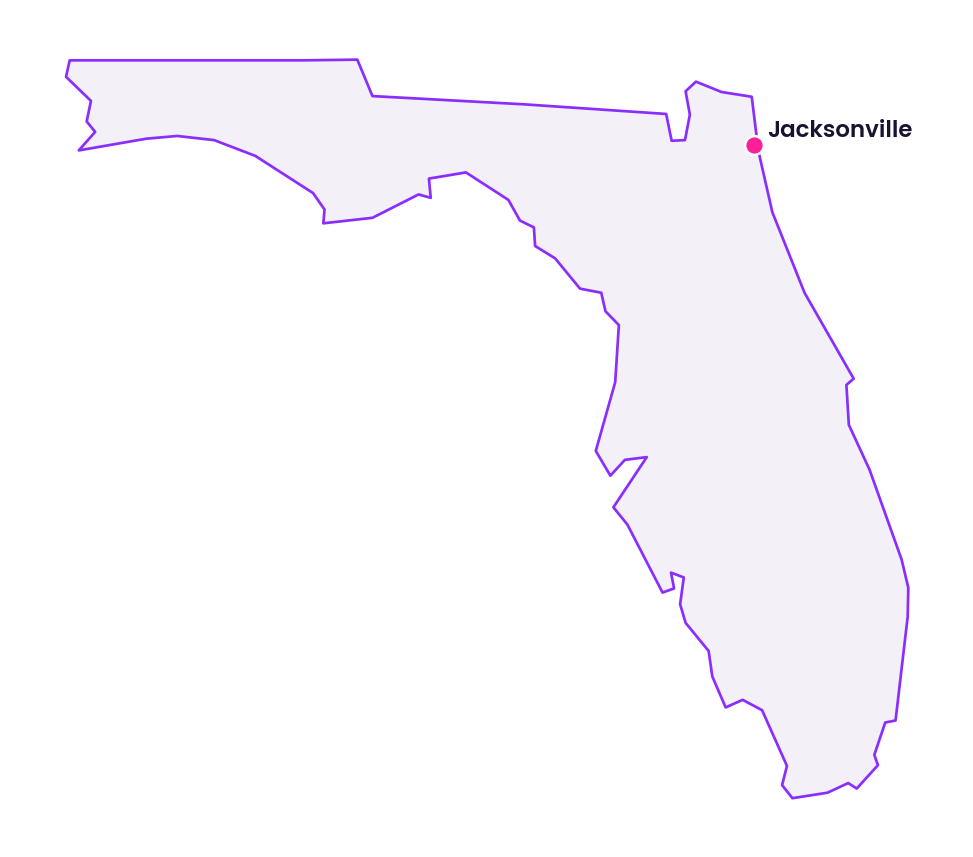 Map of Florida showing the location of Jacksonville