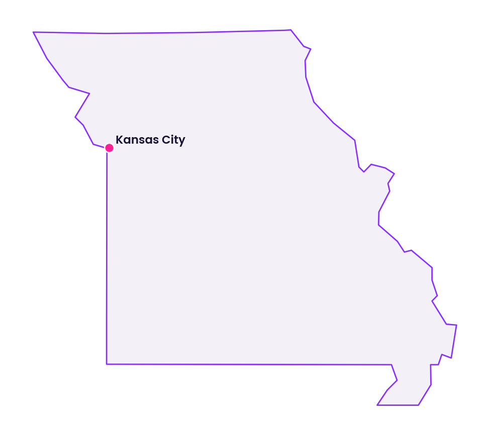 Map of Missouri showing the location of Kansas City