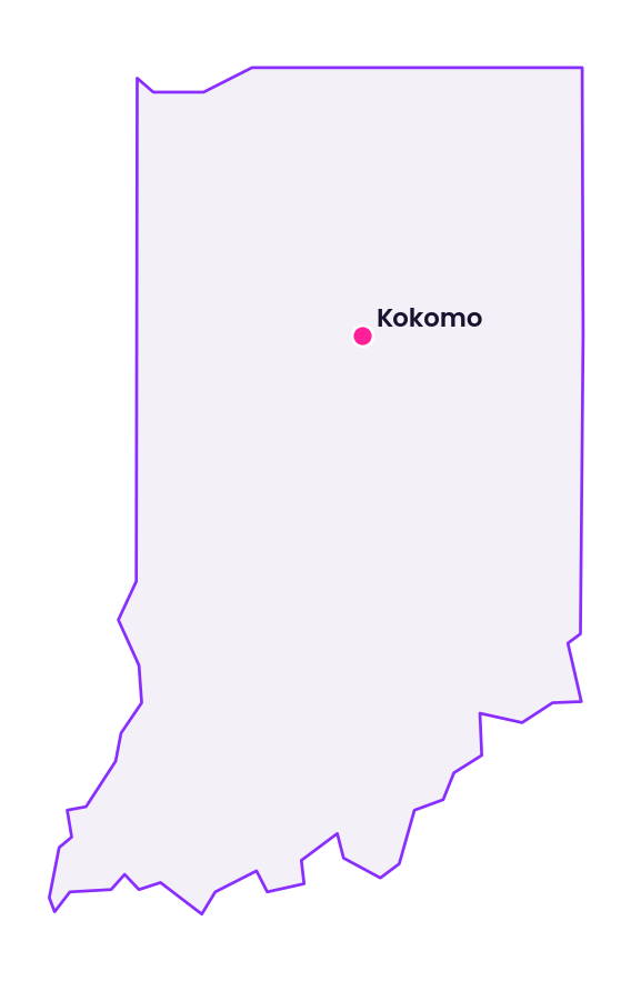 Map of Indiana showing the location of Kokomo
