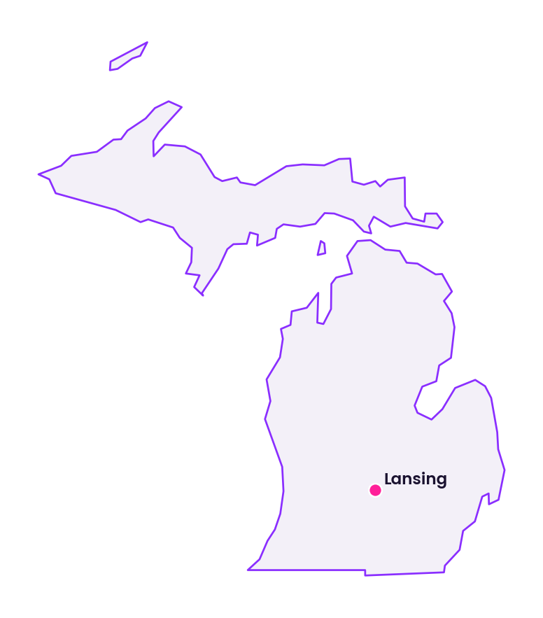 Map of Michigan showing the location of Lansing