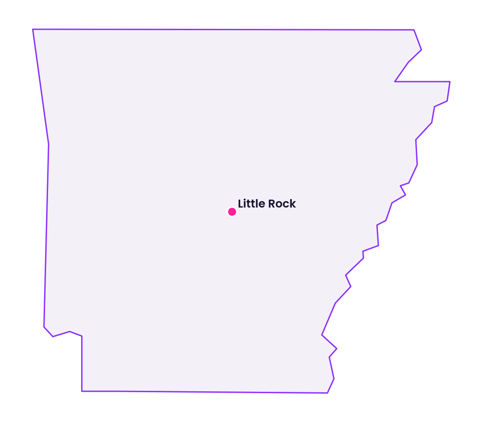 Map of Arkansas showing the location of Little Rock