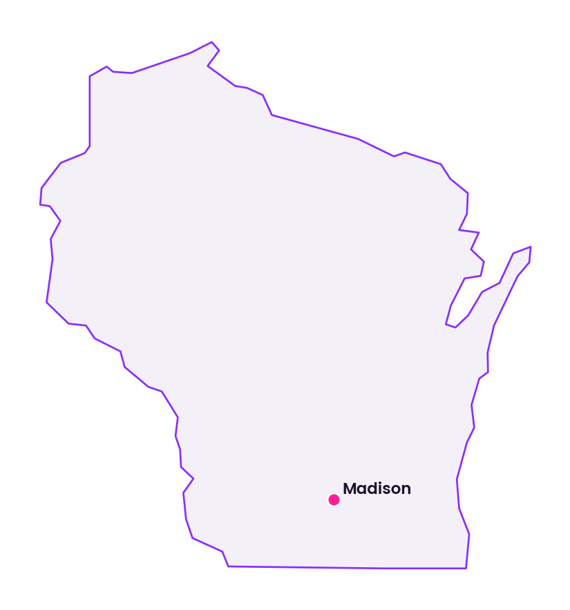 Map of Wisconsin showing the location of Madison