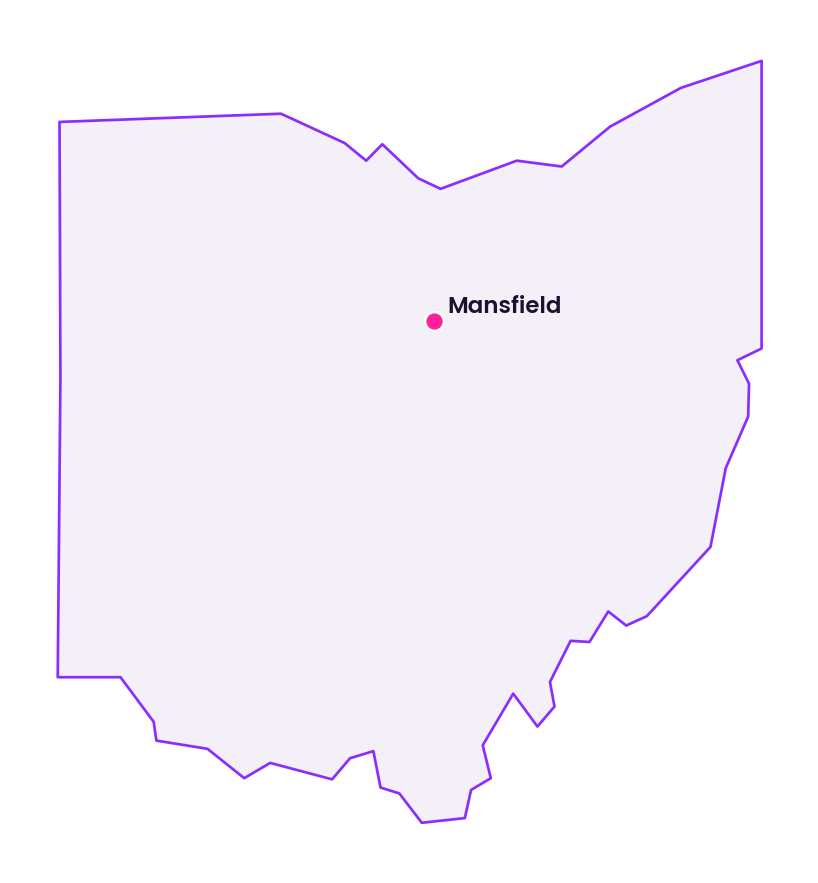 Map of Ohio showing the location of Mansfield