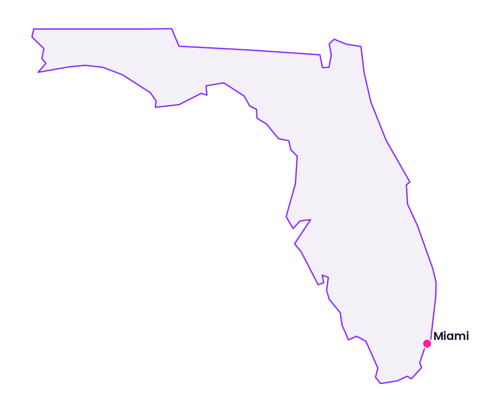 Map of Florida showing the location of Miami