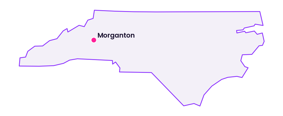 Map of North Carolina showing the location of Morganton