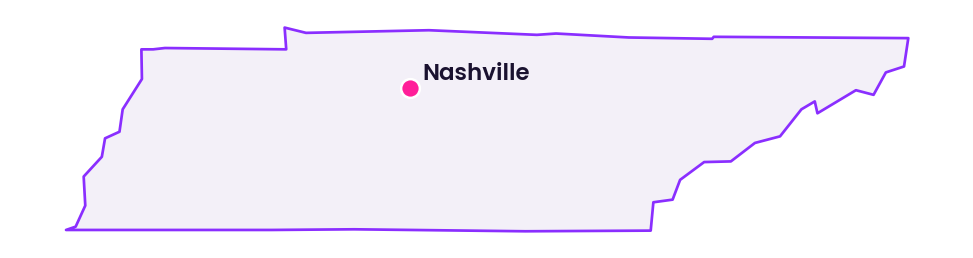 Map of Tennessee showing the location of Nashville