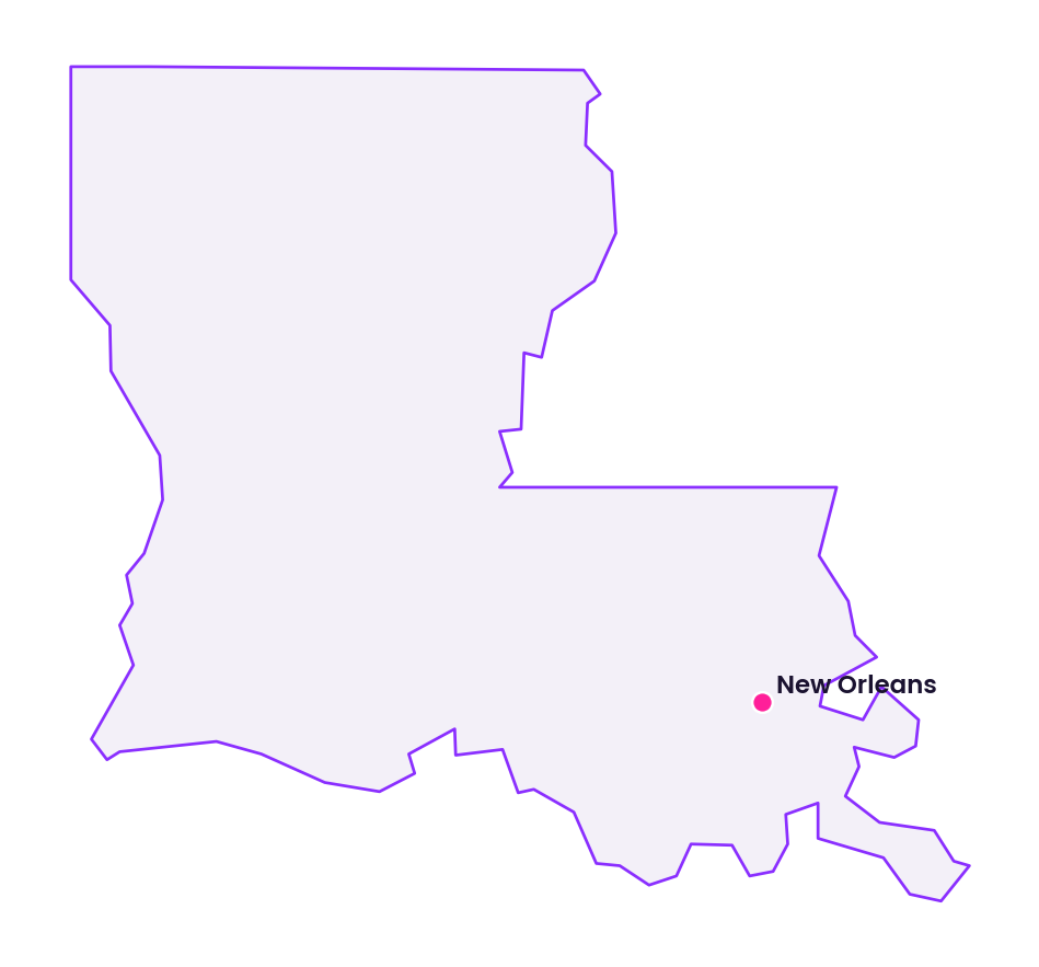Map of Louisiana showing the location of New Orleans