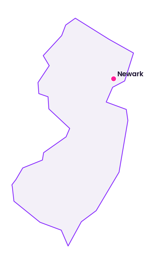 Map of New Jersey showing the location of Newark